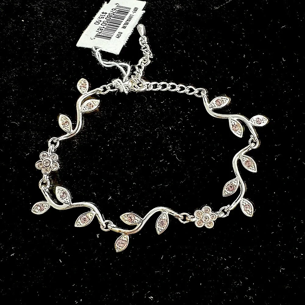 Silver Floral Pink Cubic Zirconia Bracelet